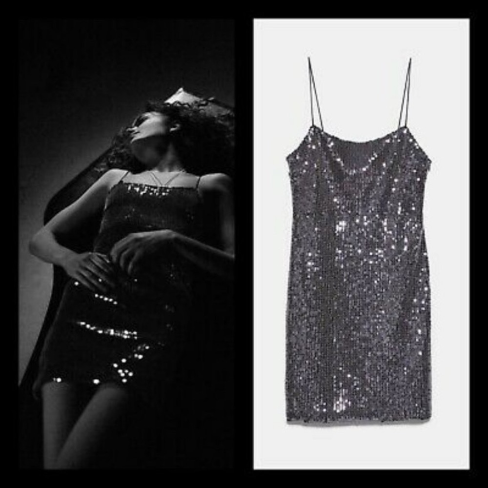 Zara sequin Slip Spaghetti Strap Dress Bloggers NWT Topshop UOF FP Small